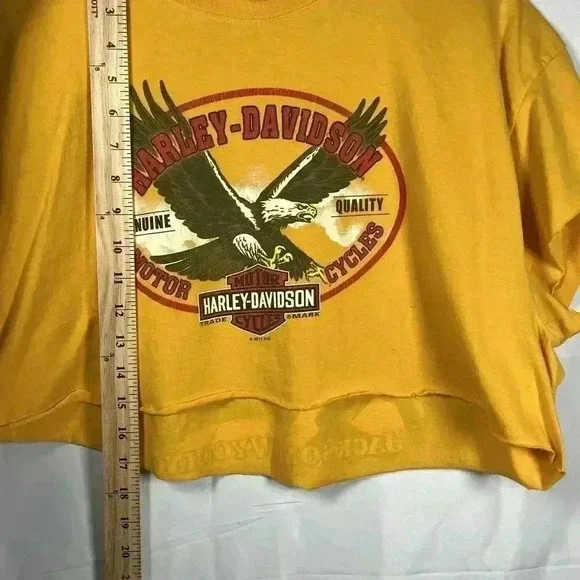 Harley Davidson cut off tshirt womens XL yellow casual biker eagle jackson hole - Picture 5 of 6